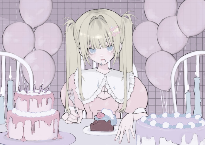Girl with pigtails and cakes 4K