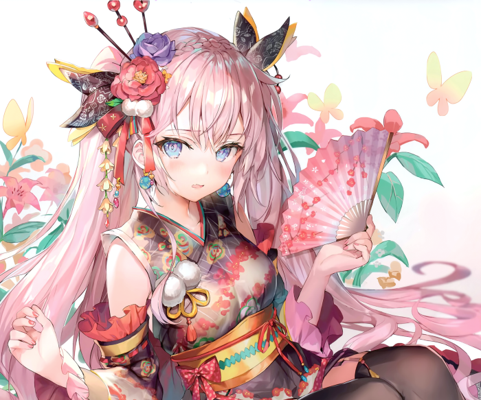 Girl in Kimono holding a fan