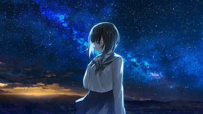 Girl in School Uniform Under the Stars 4K