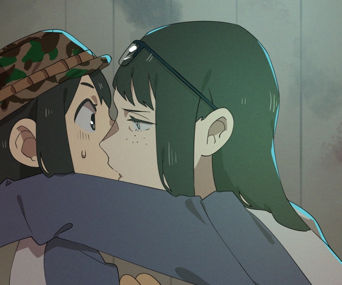 Midori Asakusa and Sayaka Kanamori kissing