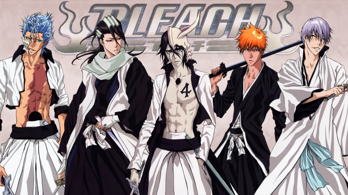 Bleach characters Ichigo, Grimmjow, Ulquiorra, Byakuya, and Toshiro