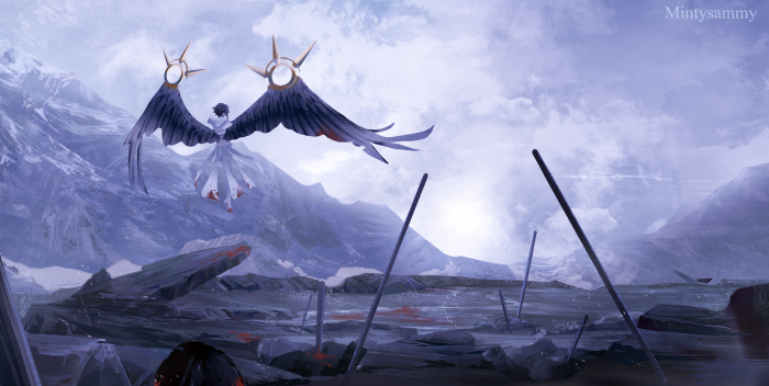 Venti from Genshin Impact with wings flying