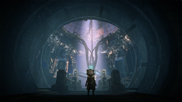 Character in a mechanical chamber in ELYON