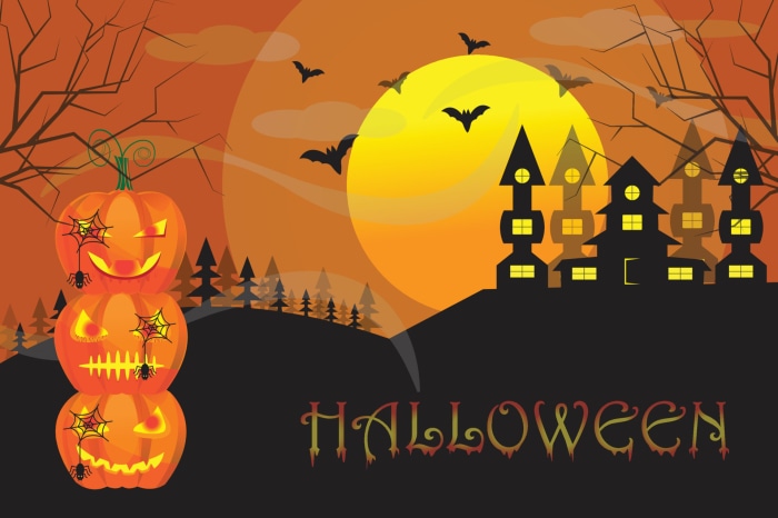 Halloween Jack-o-lanterns and haunted house