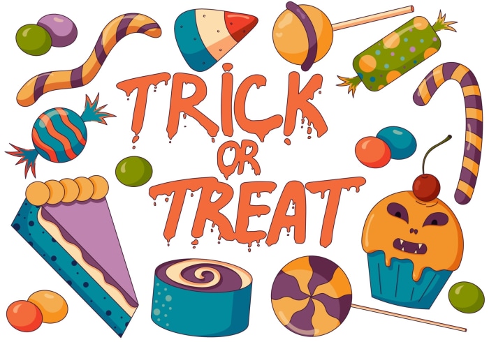 Halloween Trick or Treat Candies and Cake