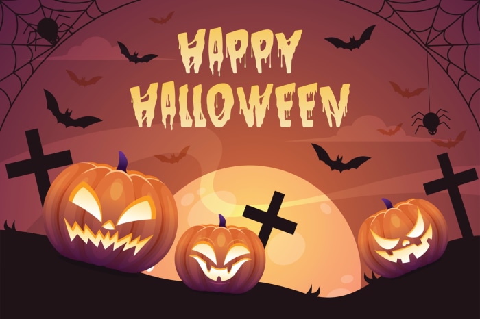 Happy Halloween Jack-O-Lanterns and Bats