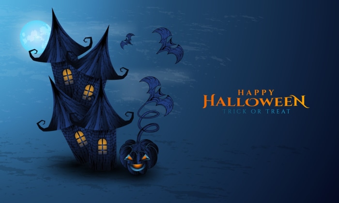 Happy Halloween Trick or Treat Haunted House Bats Jack-O-Lantern