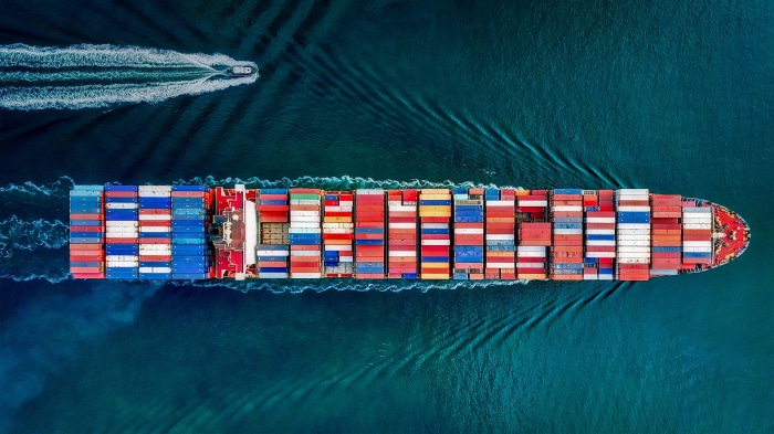 Container ship in San Pedro, California