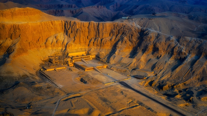Aerial view of the Temple of Hatshepsut, Luxor, Egypt