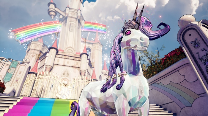 Unicorn in front of a castle in Tiny Tina's Wonderlands