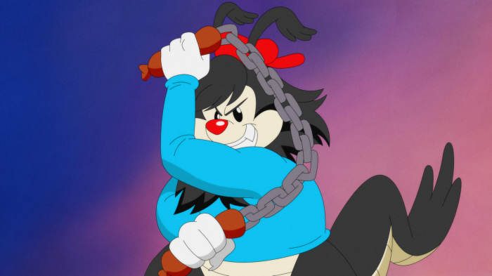 Wakko Warner from Animaniacs (2020) with a chain