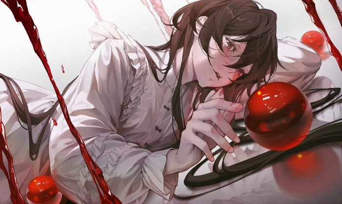 Girl Lying Down with Red Spheres