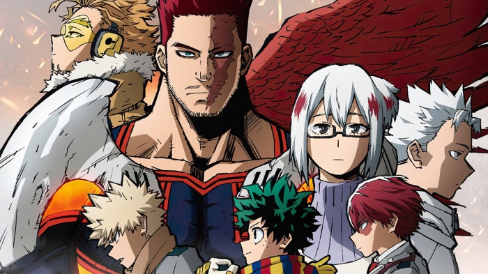 My Hero Academia characters Endeavor, Hawks, Shoto Todoroki, and others