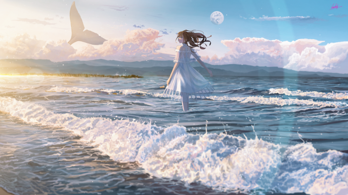 Girl in White Dress by the Ocean