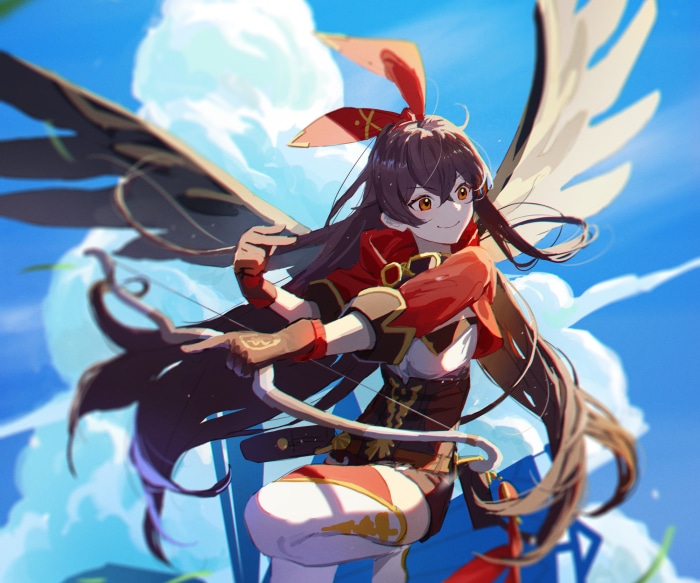 Amber from Genshin Impact with wings and bow