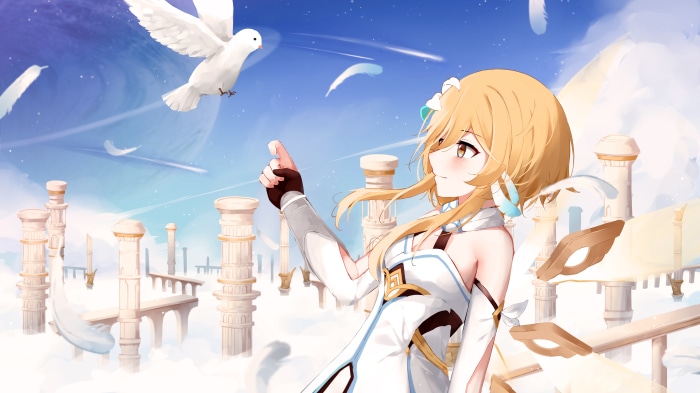 Lumine from Genshin Impact with a dove