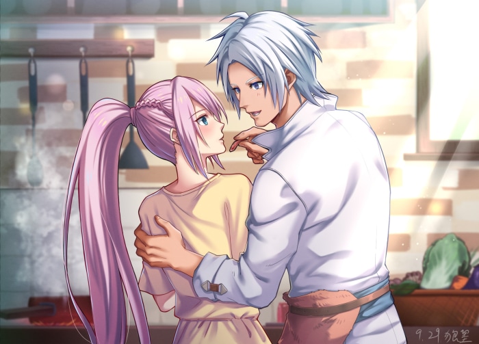 Alphen and Shionne from Tales of Arise in a kitchen