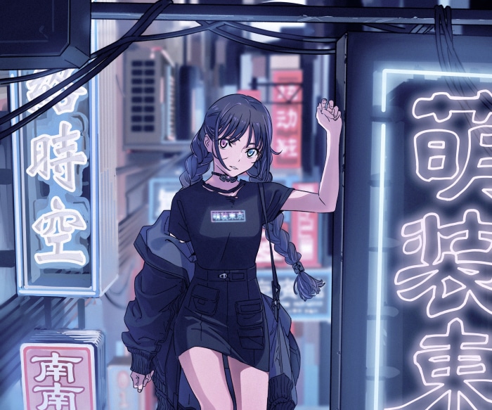 Girl with Heterochromia in Neon City