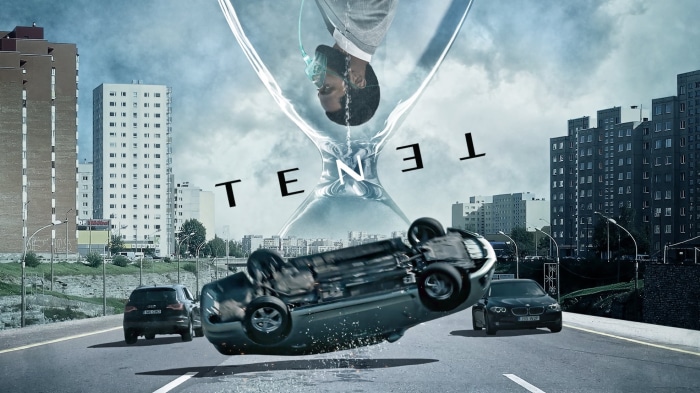 Tenet Movie Poster with Inverted Car