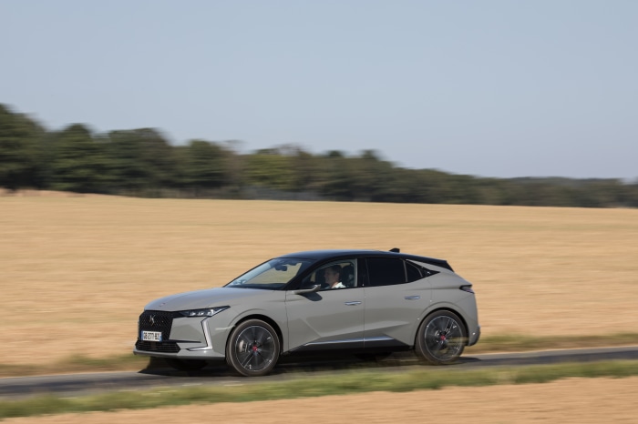 DS 4 Performance Line electric car driving on road