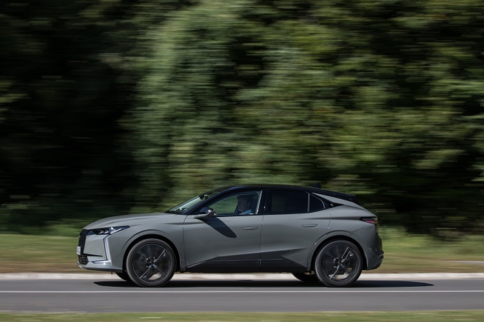 DS 4 Performance Line electric car driving on a road