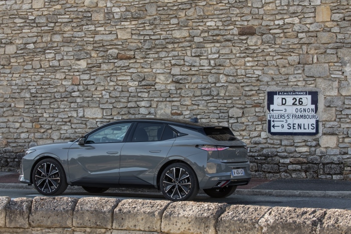 DS 4 Performance Line car parked by stone wall