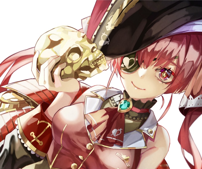 Houshou Marine from Hololive holding a skull