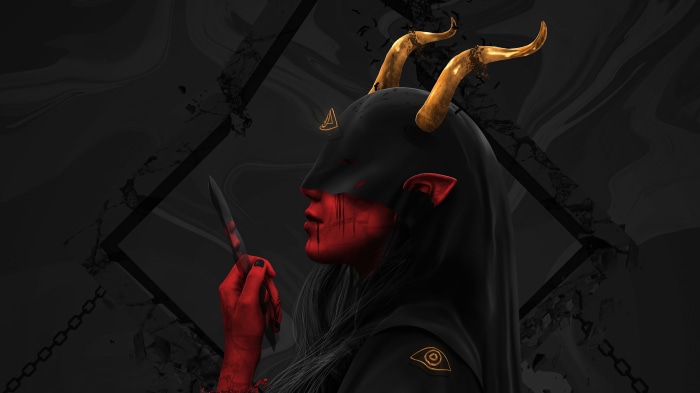 Dark Demon with Golden Horns