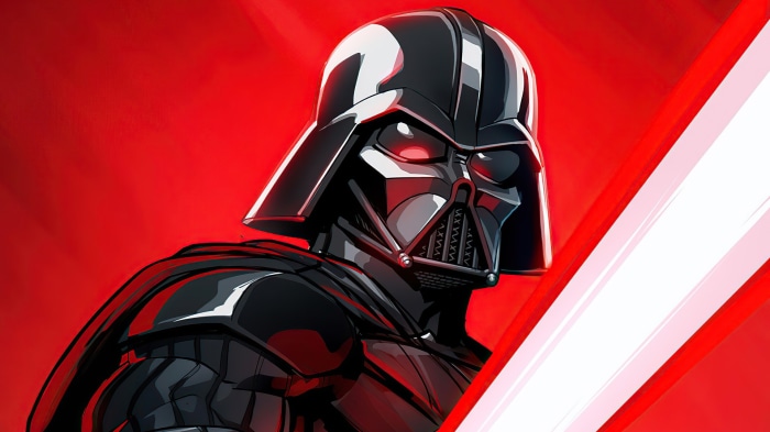Darth Vader from Star Wars with red lightsaber