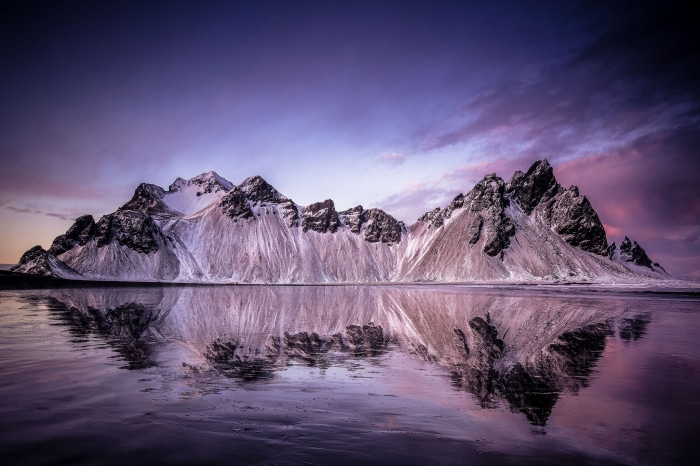 Vestrahorn Mountain reflection in Iceland