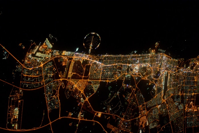 Dubai at night from space by Tim Peake