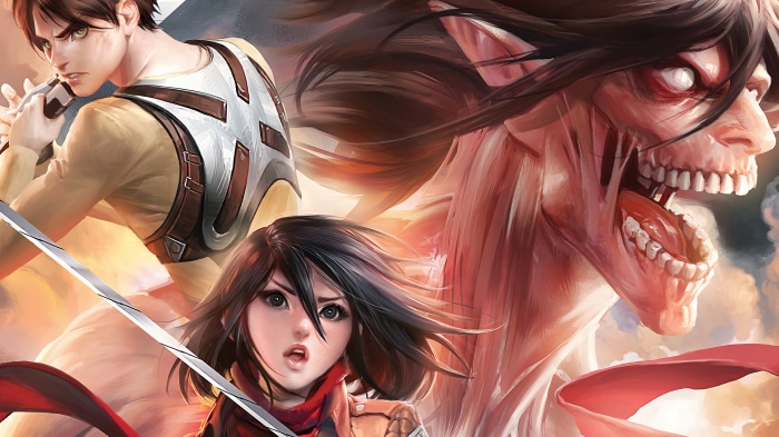 Attack on Titan 4K: Eren Yeager, Mikasa Ackerman, and Titan