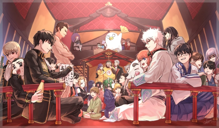 Gintama characters celebrating together