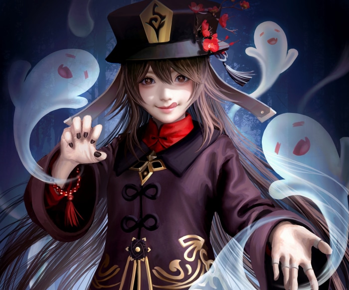 Hu Tao from Genshin Impact with ghosts