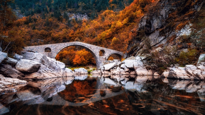 Devil's Bridge over Arda River in Bulgaria during Autumn