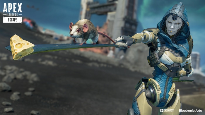 Ash from Apex Legends with a rat and cheese