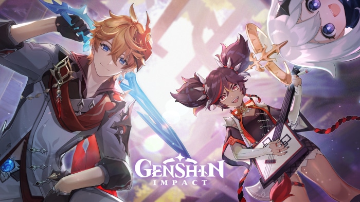 Genshin Impact 4K: Tartaglia, Xinyan, and Paimon