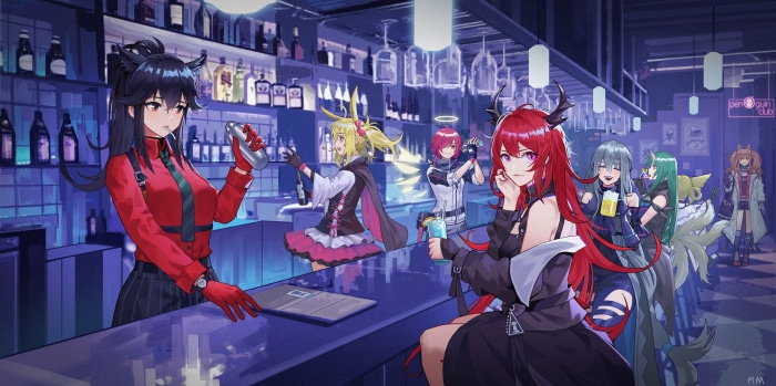 Arknights characters at a bar