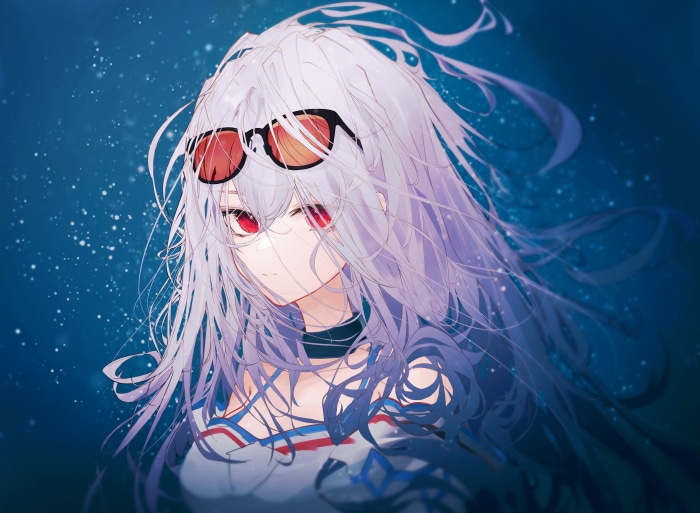 Skadi from Arknights wearing sunglasses