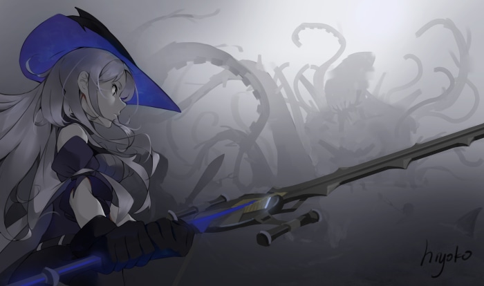 Skadi from Arknights with tentacles in background