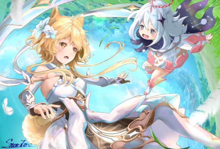 Lumine and Paimon from Genshin Impact 4K
