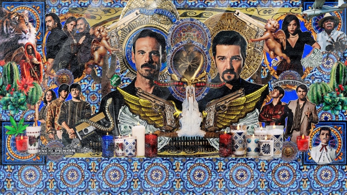 Narcos: Mexico collage with characters and symbols