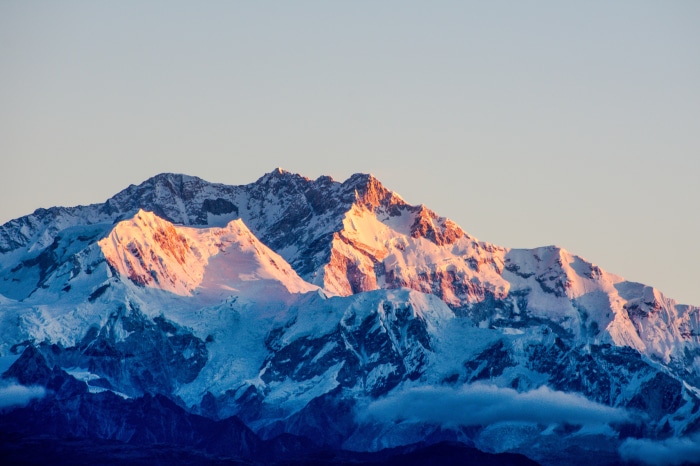 Snow-covered Himalayas mountains at sunrise 4K