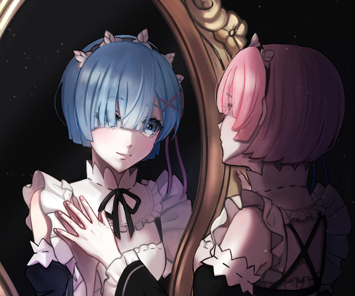 Rem and Ram from Re:ZERO looking in a mirror