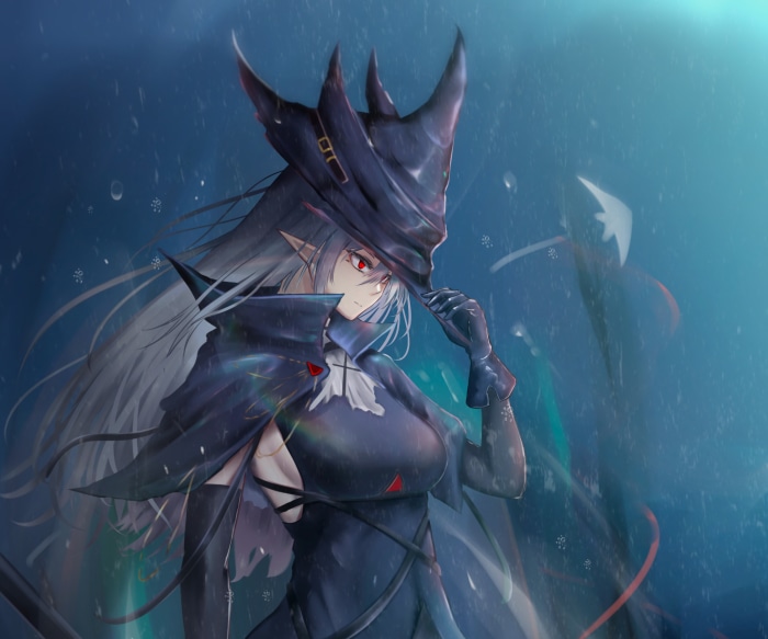 Gladiia from Arknights in a Witch Hat