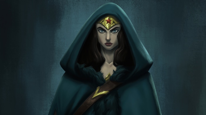 Wonder Woman from DC Comics wearing a hood