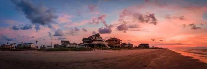Beach Houses at Sunset