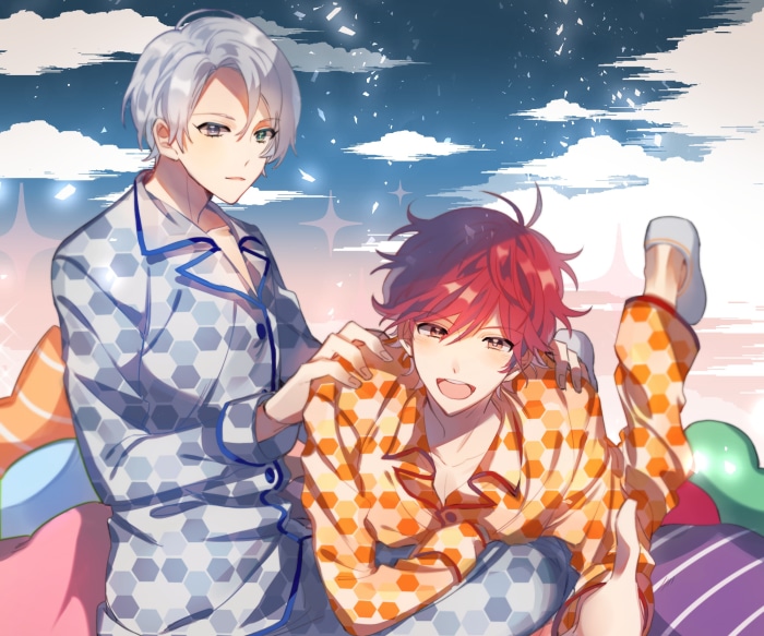 Shigure Hakka and Shibasaki Shinya in pajamas