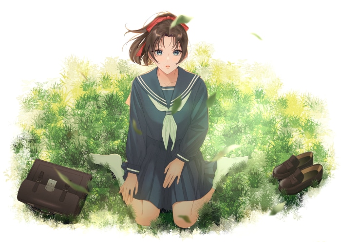 Kazuha Toyama from Detective Conan sitting in grass