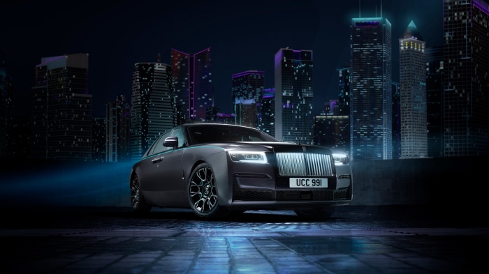 Rolls-Royce Black Badge Ghost in a City at Night